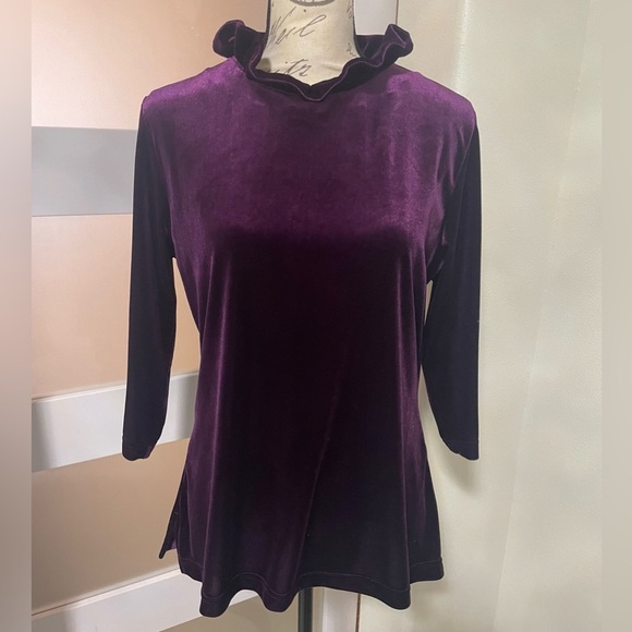 🍂Sara Campbell Purple Velvet Cowl Neck Blouse NWT - Picture 1 of 7